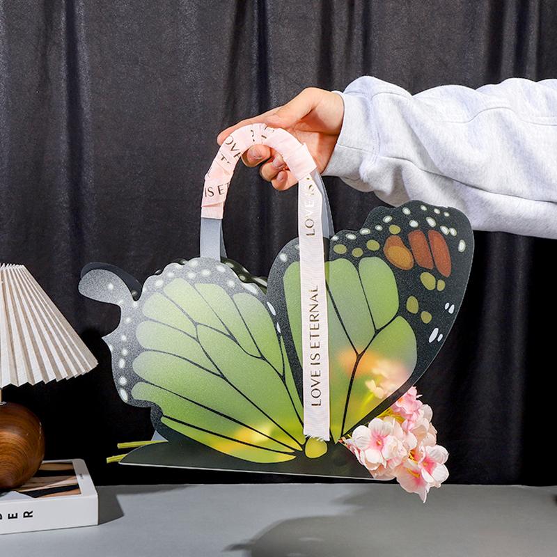 1Pc Butterfly Shape DIY Handbags Gift Bags Valentine's Day Fresh Flower PVC Colorful Hand-held Flower Baskets Flower Boxes