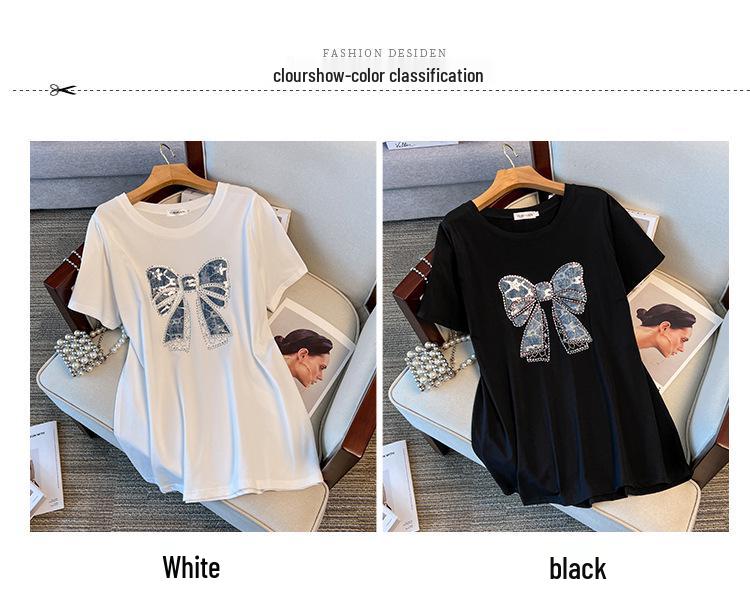 Women's Plus Size Mid-Length Round Neck Short-Sleeve T-Shirt (Sizes up to 350 lbs)