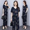 Sommeranzug für Frauen im mittleren Alter Neue elegante zweiteilige Sets Damen-Outfits Lose Vintage-Druck-Hosen-Set mit weitem Bein