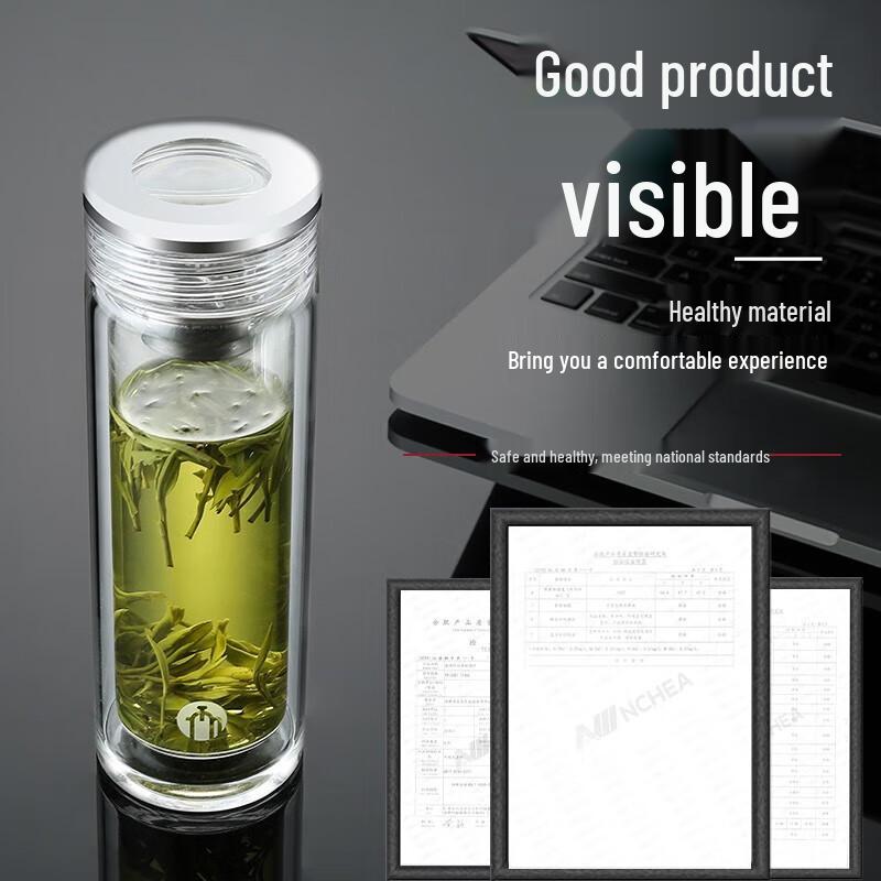 FUGUANG Double Wall Borosilicate Glass Tea Infuser Bottle