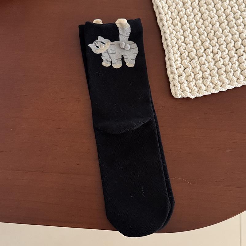 

Женские милые мультяшные носки до середины икры с кошкой и собакой - Чесаный хлопок, Забавный кошачий хвостик, Бесшовный дизайн One Size