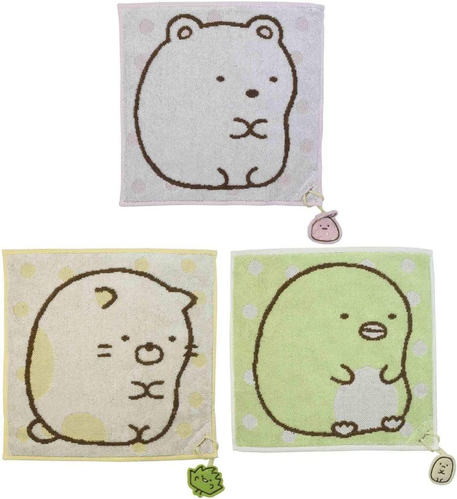 Marushin Sumikkogurashi Jacquard Handkerchief Towel Set of 3 Designs Bear and Furoshiki Cat and Zasso Penguin and Tapioca (Mini Towel) [Polar (Pink),