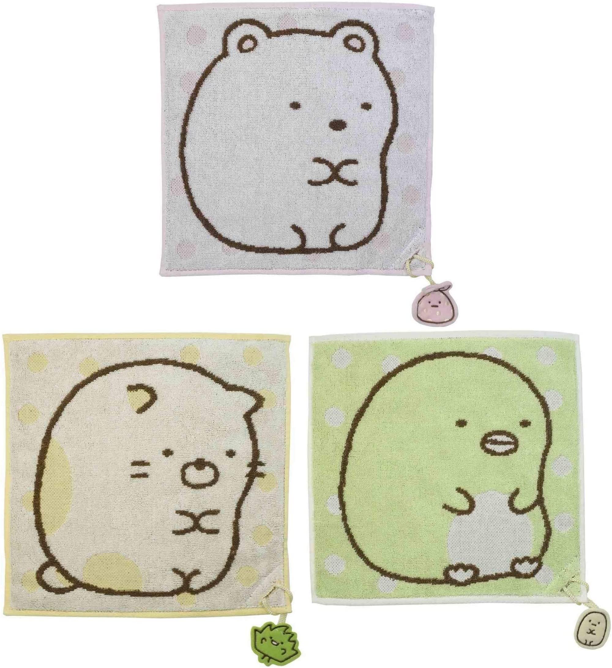 

Marushin Sumikkogurashi Jacquard Handkerchief Towel Set of 3 Designs Bear and Furoshiki Cat and Zasso Penguin and Tapioca (Mini Towel) [Polar (Pink), розовый