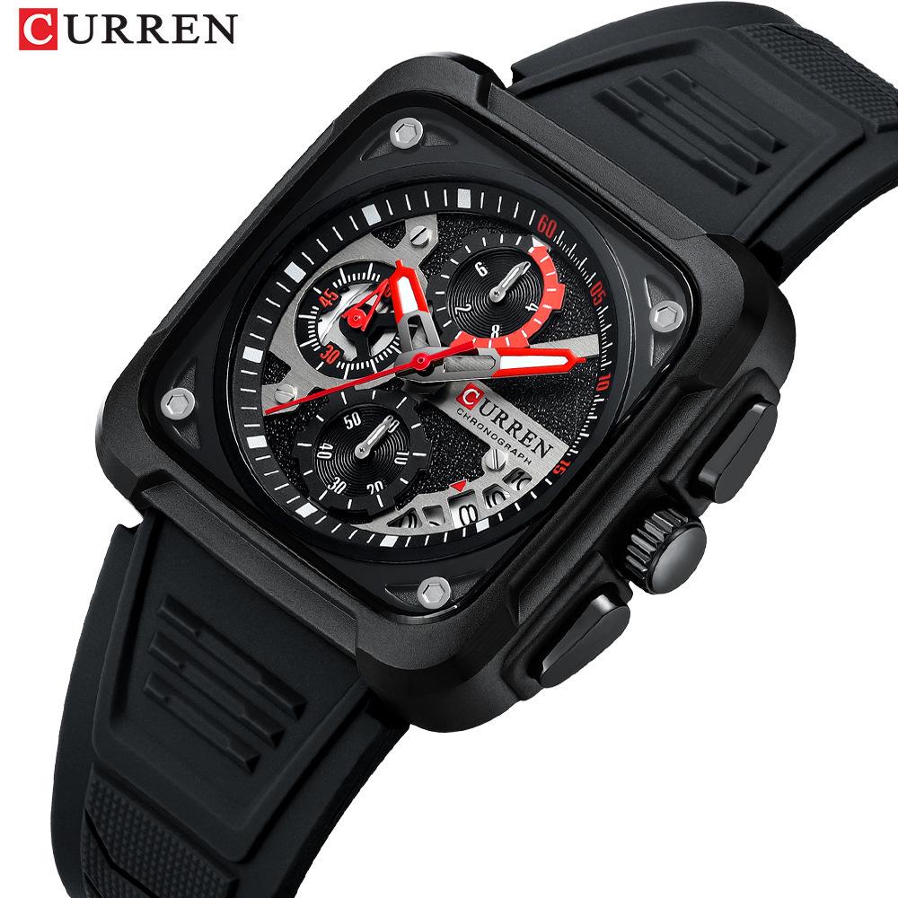 Curren 8461 Men's Multi-function Calendar Watch with Six Hands and Rubber Strap for Teens and Students.