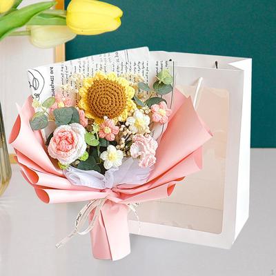 Completed Crochet Flowers Bouquet Artificial Knitting Daisy Elegant for Mother Day,