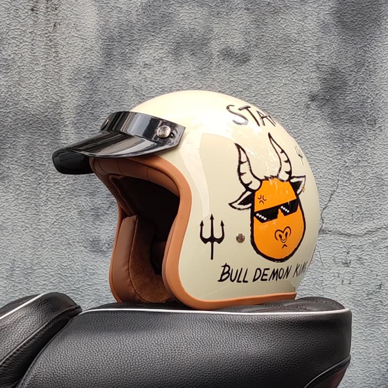 Retro Semi-open Motorcycle Helmet Cross-country Motorcycle Accessories Motorcycle Helmet 3/4 Retro Helmet In Winter