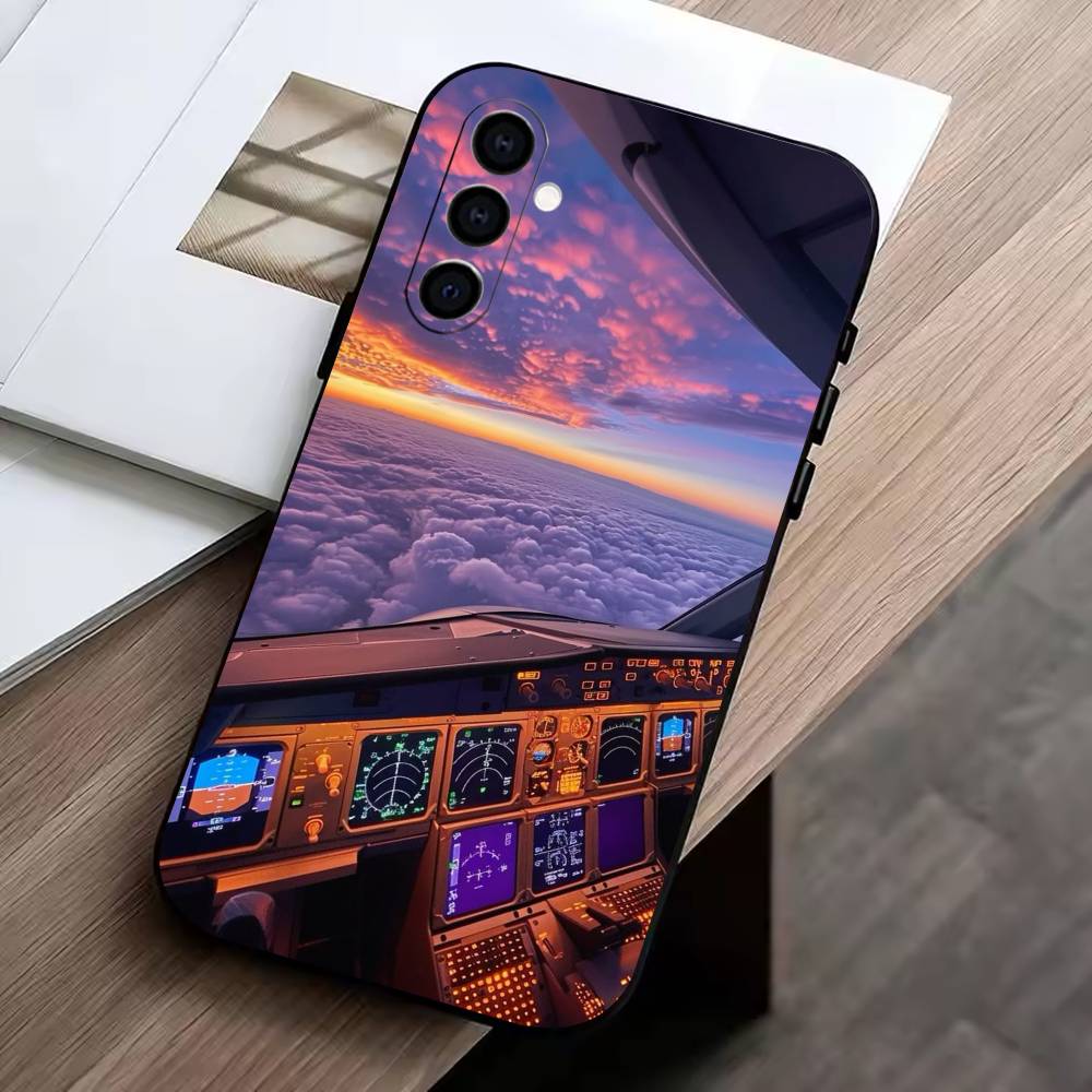 

A-Aeroplane Pilot Cockpit Phone Case Black Silicone Soft For Samsung Galaxy A73,A72,A71,A70,A53,A52,A51 Samsung a71 4g