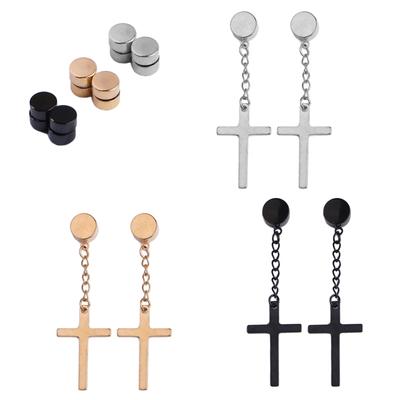 6 Stück/Set Punk Herren Starker Magnet Ohrstecker Ohrring Ohne Piercing für Kreuz Anhänger Ohrringe Falsche Ohrringe Geschenk für Freund