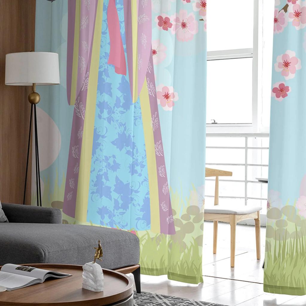 Woman Hanfu Flute Flowers Modern Printed Tulle Curtains for Bedroom Balcony Window Decor Creative Fashion Home Sheer Curtain