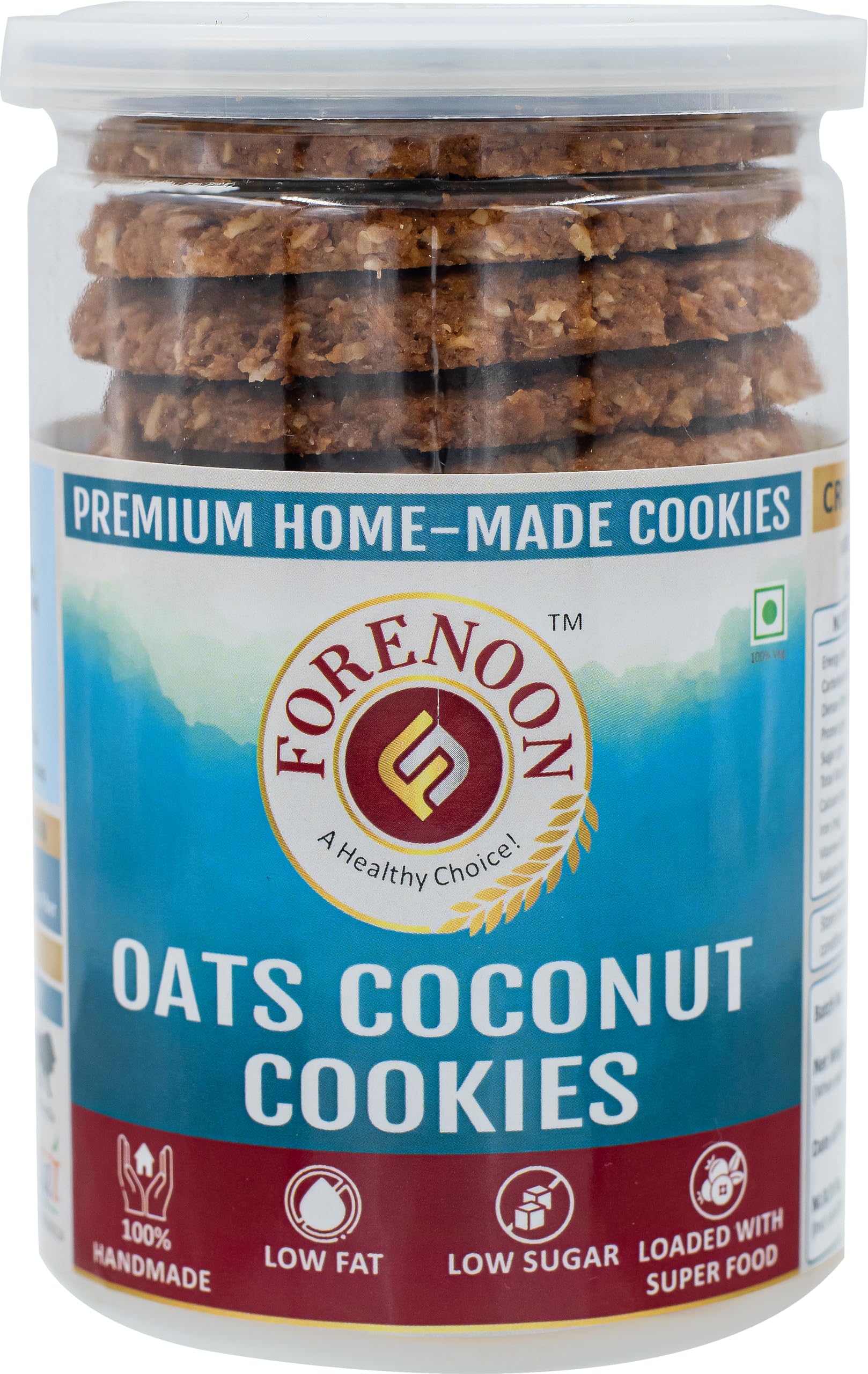 Fore Noon Coconut Oats Cookies | High Fiber Homemade & Handmade Digestive Biscuits | Low Sugar & Low Fat | Crunchy Tea Time Snack | 0% Maid