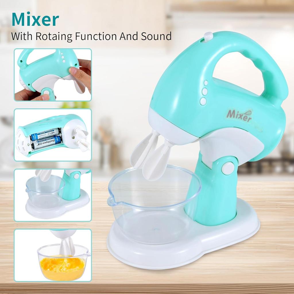 Play Kitchen Appliances Toy Set, Kids Kitchen Accessories Pretend Play Kitchen Toys Playset with Coffee Maker, Blender, Mixer and Toaster for Kids