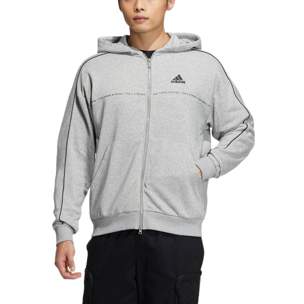 adidas Lockerer Zip-Up Hoodie mit gedruckten Buchstaben Unisex Oberteile Grau IA9437