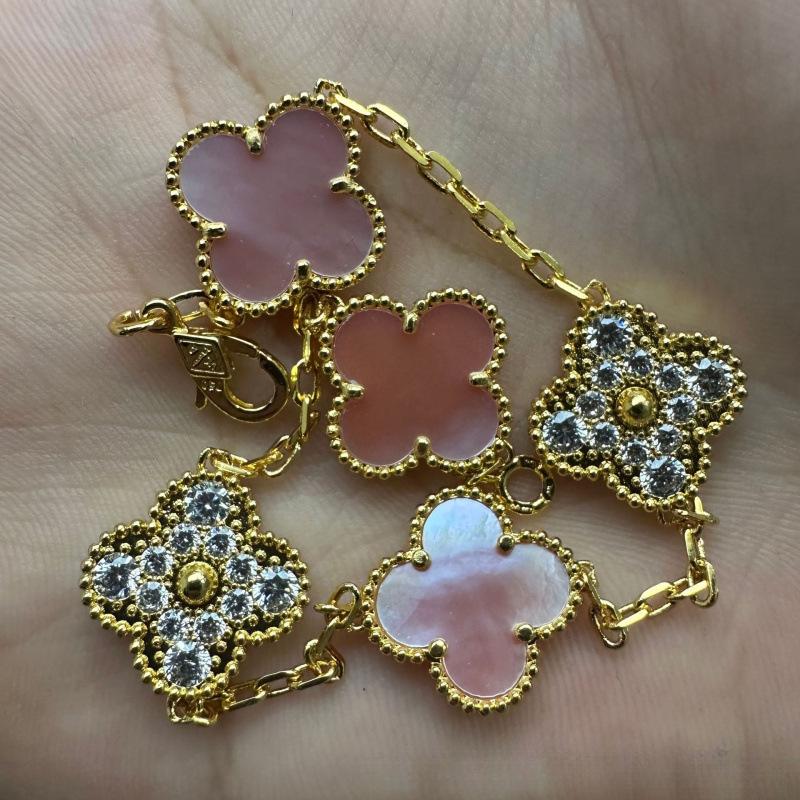 Exquisite Four-leaf Clover Bracelet for Women Five-flower Bracelet Double-sided Natural White Mother-of-pearl and Carnelian Bracelet