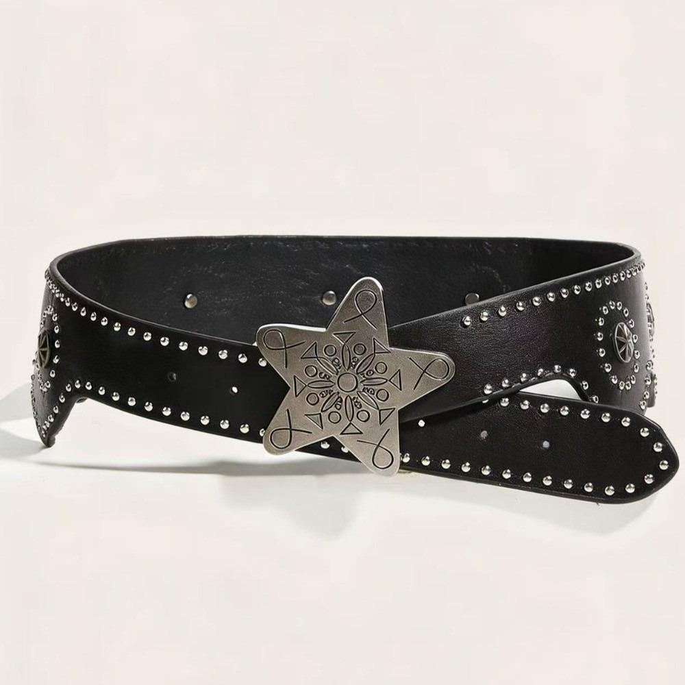 Solid Color Star Buckle Belt Multifunctional Wide Waistband Waist Chain Women's Accessories