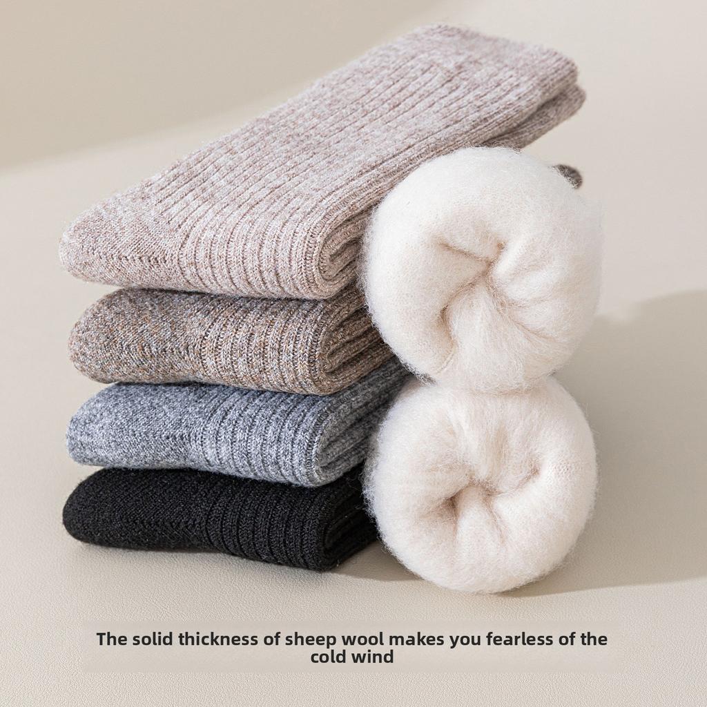 Wool Pile-up Socks for Women in Autumn and Winter, Thick and Warm, Mid-length, Suitable for All Occasions, Pure Color, Anti-chill and Insulation Socks