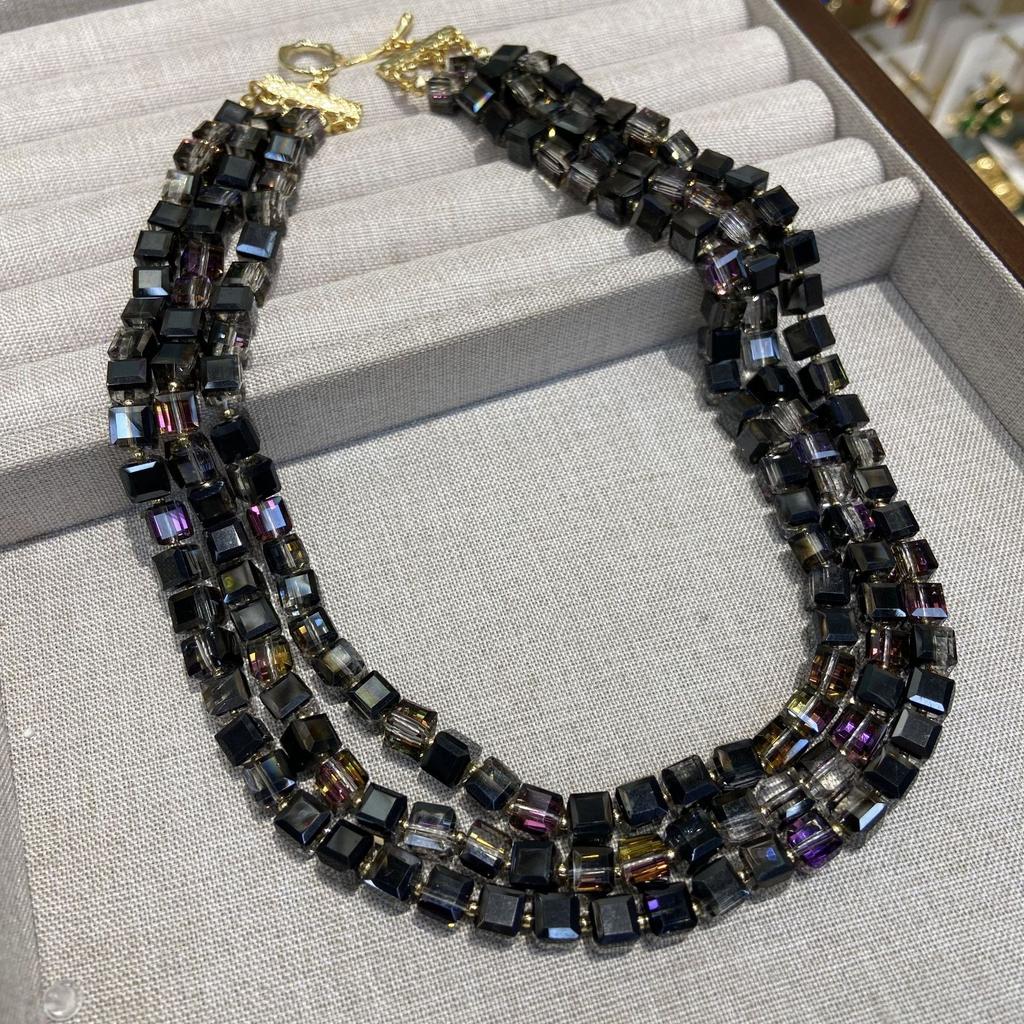 Symphony Sugar Cube Beads High-Quality Boutique Beads Multi-Layer Black Crystal Necklace Loose Beads Beaded Handmade Sweater Chain Chain