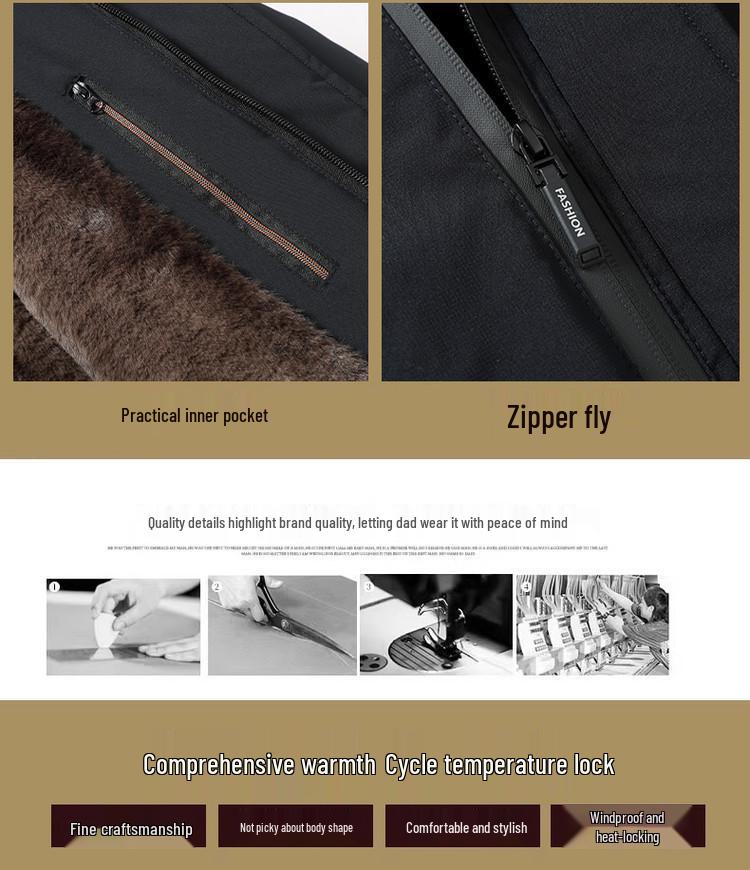 Men's Business Casual Hooded Winter Jacket - Thick Padded Cotton Outerwear for Middle-Aged and Elderly Warmth and Style.