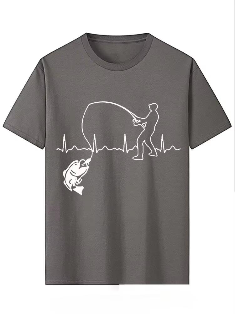 Outdoor Summer Style Eat Sleep Fishing Heartbeat Printed Short Sleeved Mens T shirt Fashion Casual Fisherman Fish Men's T-shirt
