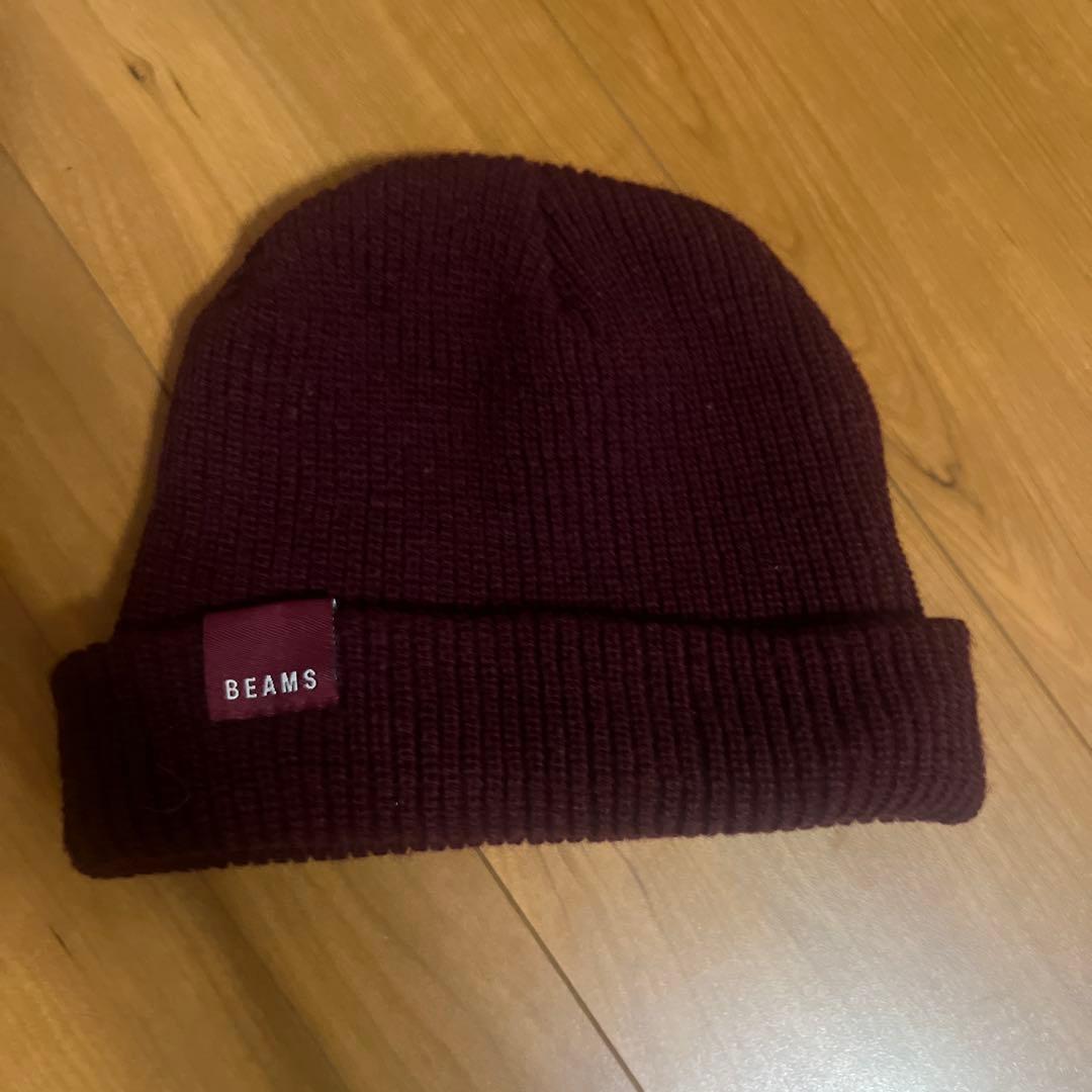 Used BEAMS burgundy knit hat approx. 18cm