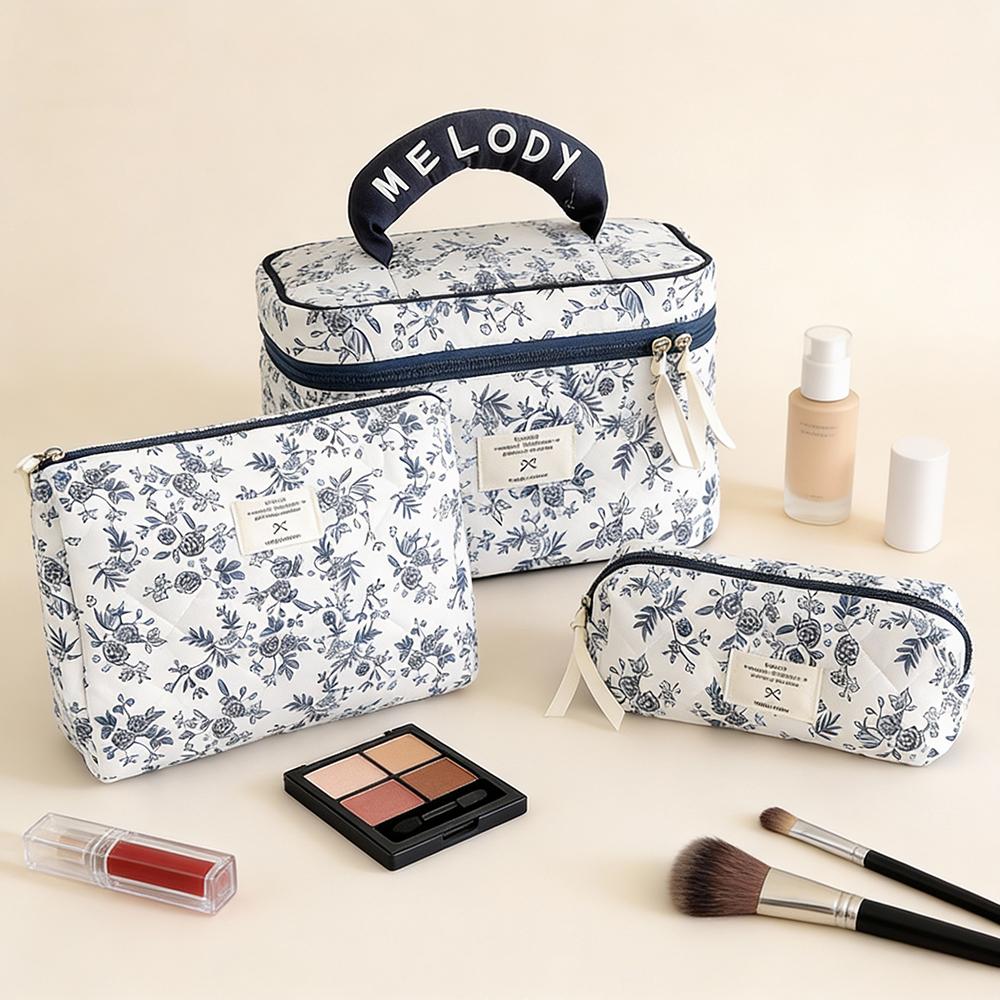 Airfriend Flower Makeup Bag Large Cosmetic Organizer Bag Woman Travel Toiletry Set Of Cosmetic Bags 3 Pcs Quilted Makeup Bag