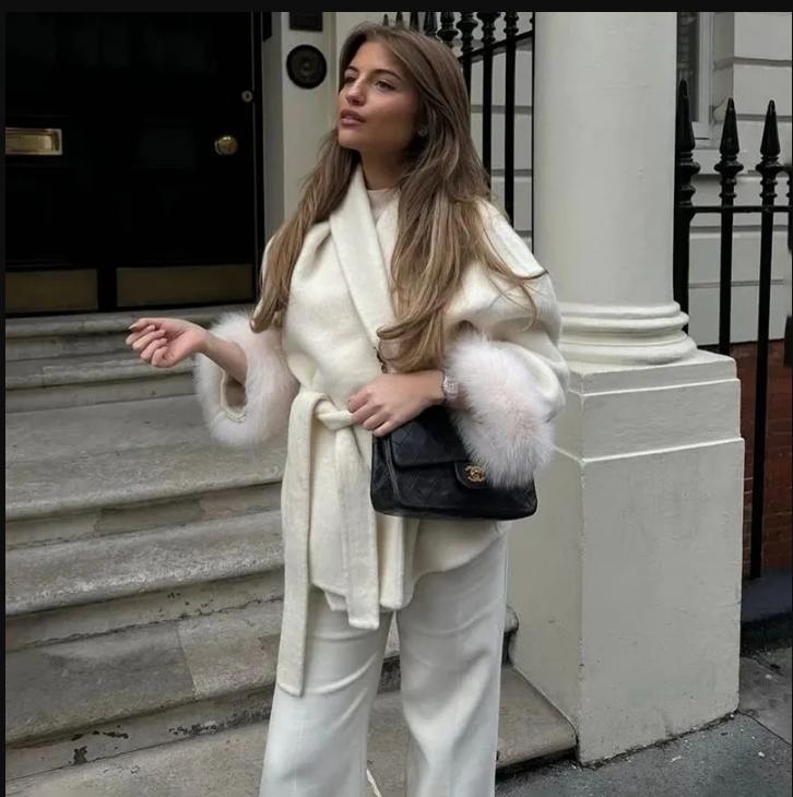 Elegant Women's Coat Fur Patchwork Long-sleeved Wool Coat Beautiful Women's Clothing Jacket Autumn And Winter