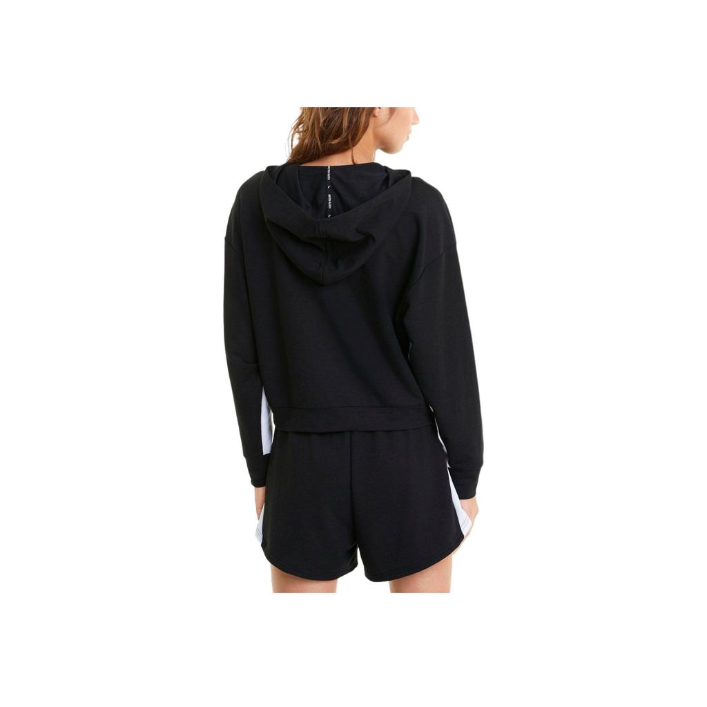 Puma Logo Print Color Block Drawstring Hooded Pullover Long Sleeve Sweatshirt Women Sweatshirt Black 588721-01