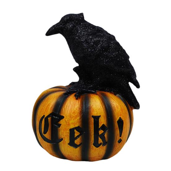Halloween Skeleton Pumpkin Statue Spooky Pumpkin with Skull/Crow Sculpture Halloween Indoor Resin Ornament for Home Office Desk Decor