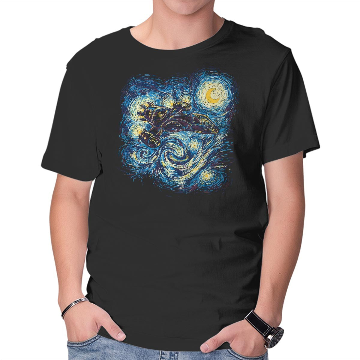 Unisex Crew Neck T-Shirt Starry Flight Graphic Short Sleeve Casual Tee L