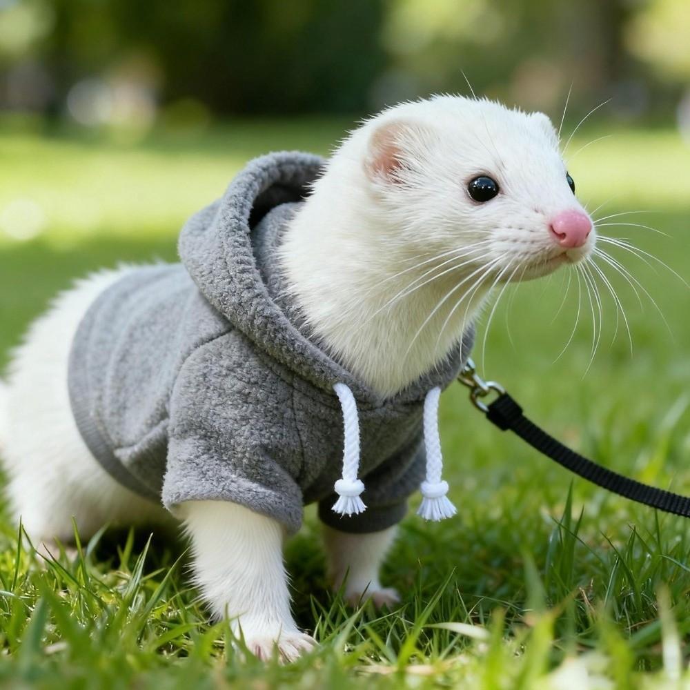 Elastic Ferret Hoodie Cozy Soft Pet Striped Sweatshirt Stylish Drawstring Thick Fleece Ferret Pullover Pet Supplies