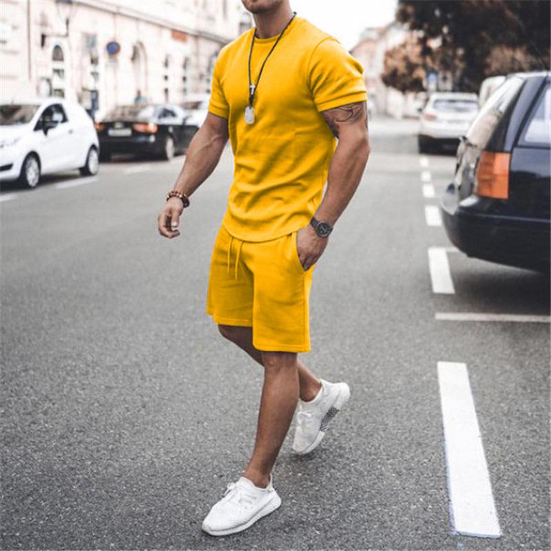 New Men's Summer Street Men's Short-sleeved Shorts Two-piece Men's Casual Sports Large Size Suit Men