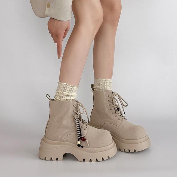 Solid color lace-up platform fashion retro fashion boots women's season new short boots Martin boots versatile boots