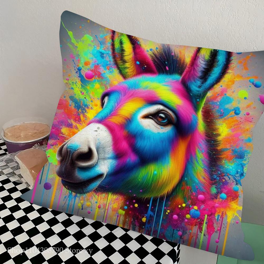 1 Stück Abstrakt Lustiges Tier Esel Kissenbezug Quadrat Schlafzimmer Sofa Freizeit Komfort Kissen Auto Wohnzimmer Heimdekoration