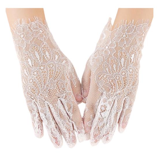 Bridal Lace Gloves Five-Finger Sheer Wedding Gloves Elegant Long Short Mesh Gloves for Women Tea Party Cocktail Party Prom