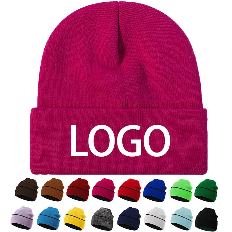Men Women Unisex Knitted Beanie Hats Winter Soft Warm Skull Cap Fashion Outdoor Casual 3D Embroidery Beach Custom Logo 100%
