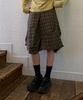 Hateuigseupeulloleo Drape Pinched Check Midi Skirt (Forest Brown)