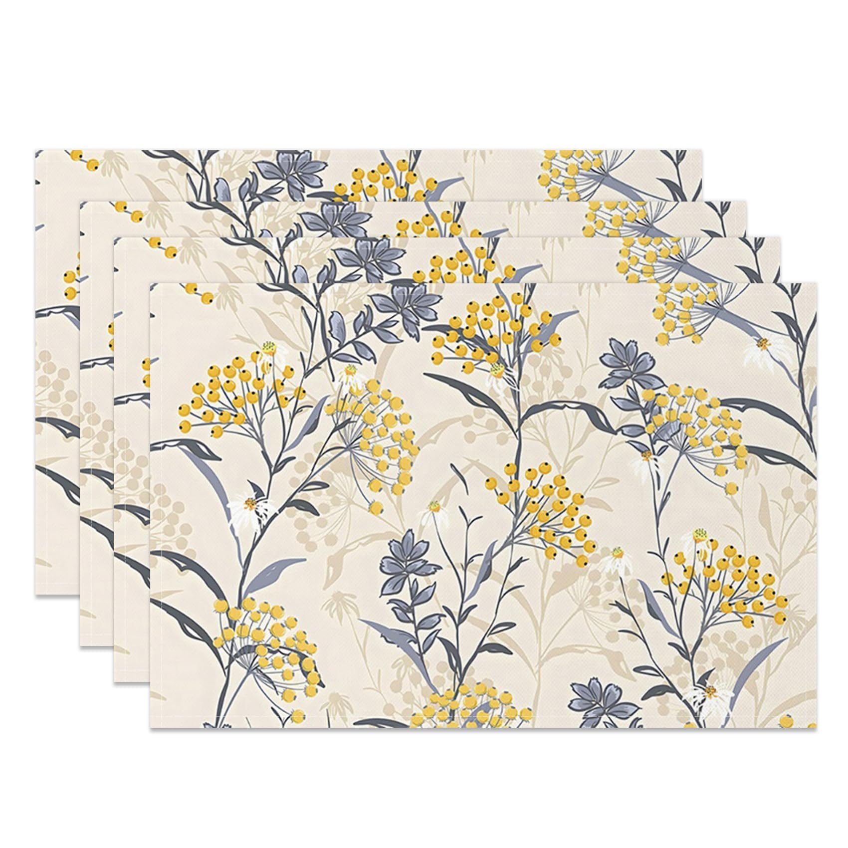 

Lemon Tree Blue Bird Flower Placemats Set of 4 Seasonal Washable Linen Cotton Table Mats for Party Kitchen Dining Decoration 12x18 Inch 4Pcs