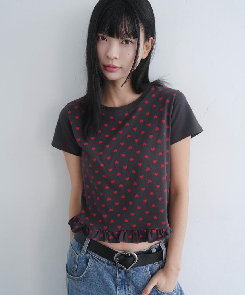 Mimdeowodeulobeu Two-Tone Frill T-Shirt_Charcoal