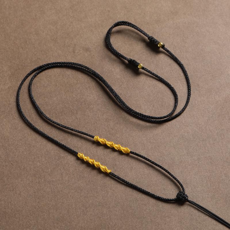 Hand-Woven Black Jadeite Gold Pendant Rope for Men & Women