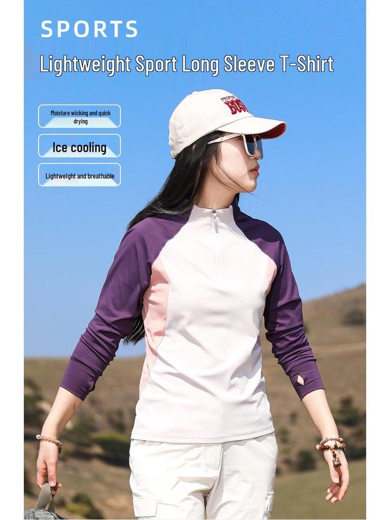 Quick-Dry Women's Long Sleeve Outdoor Sport T-Shirt – Sun Protection, Skin-Friendly, Elastic Fit for Running, Hiking, and Fitness.