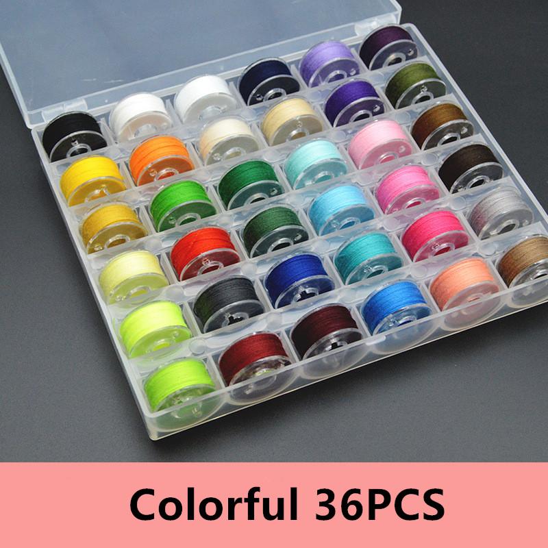 36 Colors Set Bobbin Thread Polyester Thread Spools Sewing Machine Bobbins with Storage Box for Embroidery Sewing Accessories