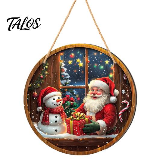 Xmas Hanging Ornaments for Doors Santa Wooden Round Wall Decor, Vintage Christmas Ornaments, Holiday Decor Home Sign Door Window Wall, Farmhouse Gift