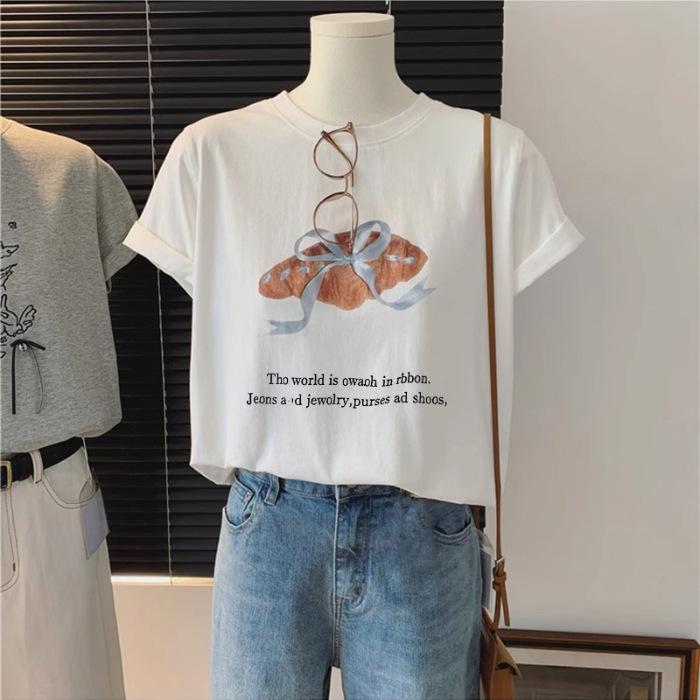 

Дондэмун весна нишевый омолаживающий круглый вырез шнуровка бант принт свободный универсальный топ футболка с коротким рукавом S