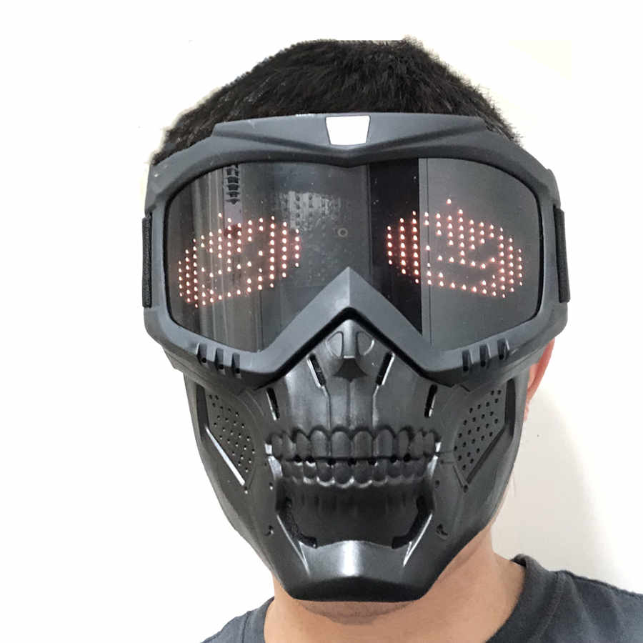 Bluetooth RGB Light Up Airsoft Paintball Military Tactical LED Display Mask Full Face Skull Halloween Hunting Protective Mask
