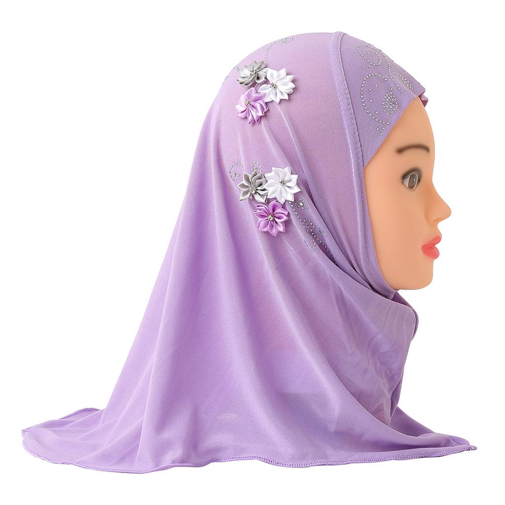 Fit 2-5 years old small girl cute hijab cap with flower beautiful muslim scarf islamic headscarf hat amira pull on headwrap