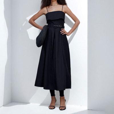 New Spring Women's French Sexy Strapless Waist-hugging Black Suspender Dress