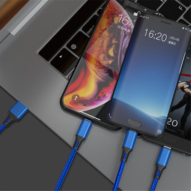 USB-kabel for hurtiglading av en universell multifunksjonskabel 3 i 1 for Samsung mobiltelefon type C