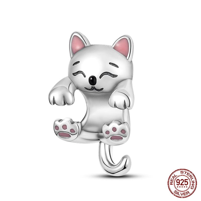 Real Copper Pink Rabbit Cat Dog Animal Charms Beads Fit Qikaola Original Bracelets Diy Birthday Jewelry Making