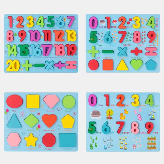 Colorful Number Alphabet Shape Wooden Puzzle Pairing Board Education Kids Toy
