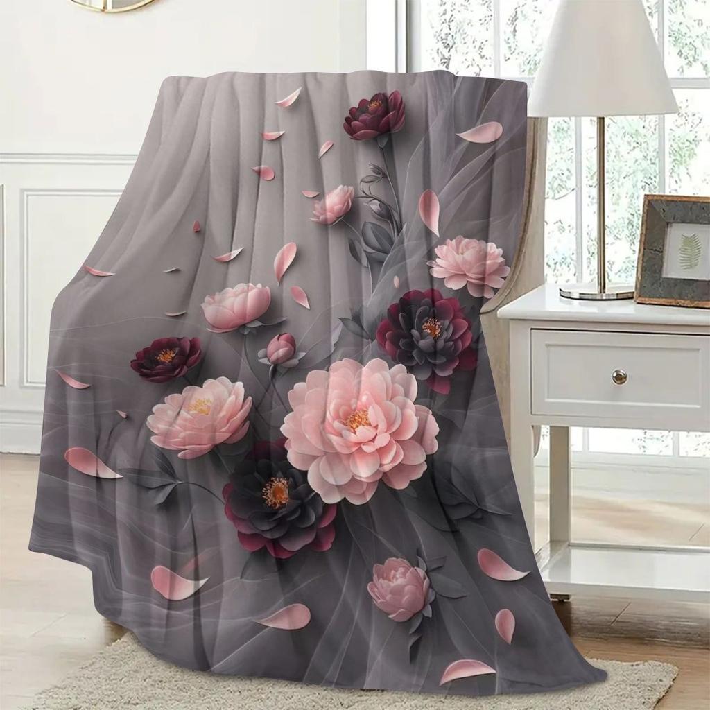 Elegant Peony Throw Blanket: Blush & Burgundy Floral Pattern Luxe Romantic Cozy Home Decor