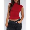 YYFS Moda Donna Casual Estate Primavera Tinta Unita Stampa Senza Maniche Mezzo Collo Alto Bluse e Camicie